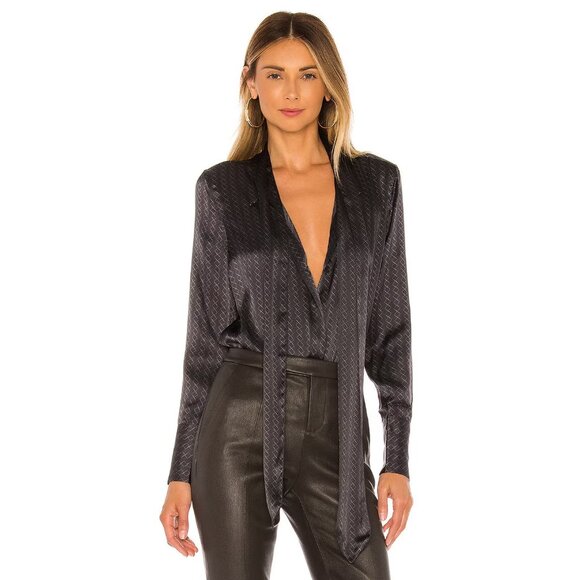 Equipment Tops - NWT Equipment Luis in True Black Pearl Tie Neck Satin Silk Button Down Shirt S
